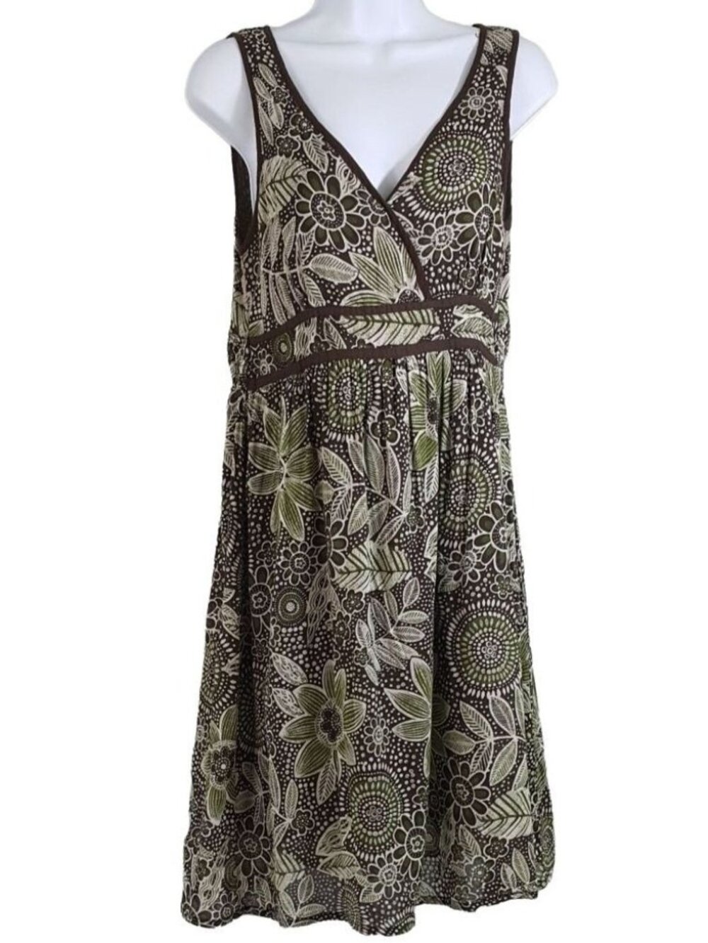 Bass Womens 100% Cotton Summer Dress Green XS Lined V Neck Sleeveless Floral